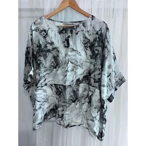 Patrizia Luca Milano Marble Print Oversized Boxy Top White Black One Size O/S